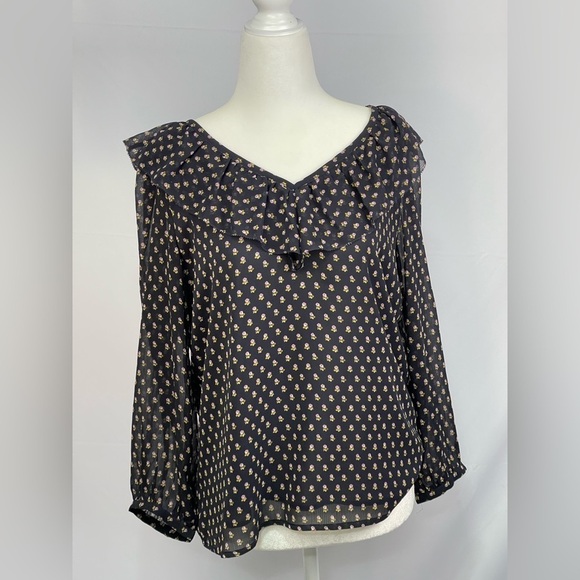 LOFT floral print navy blouse. Women’s small - Picture 6 of 12